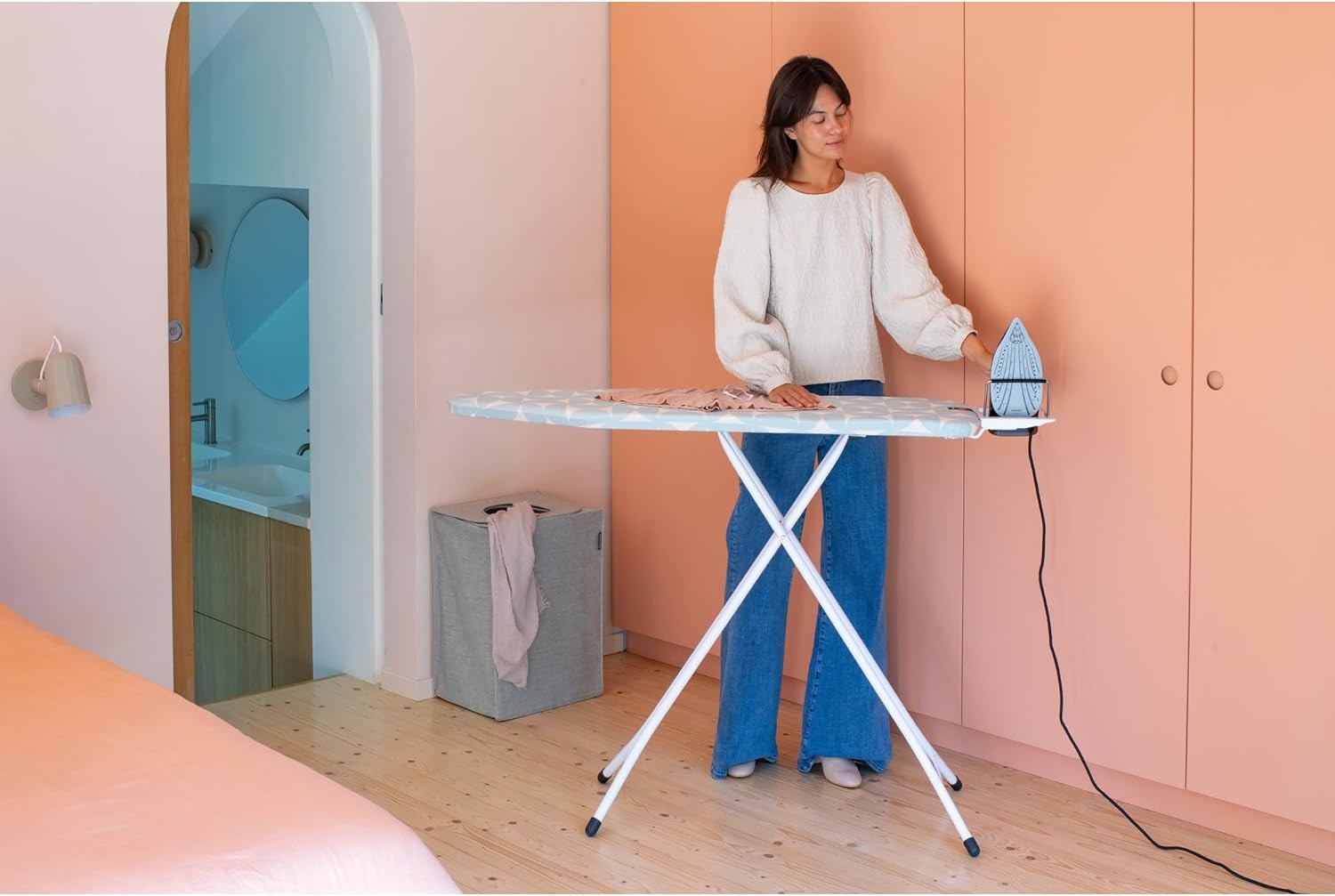 Medium Ironing Board 124x38cm Adjustable Height Steam Iron Rest Foldable