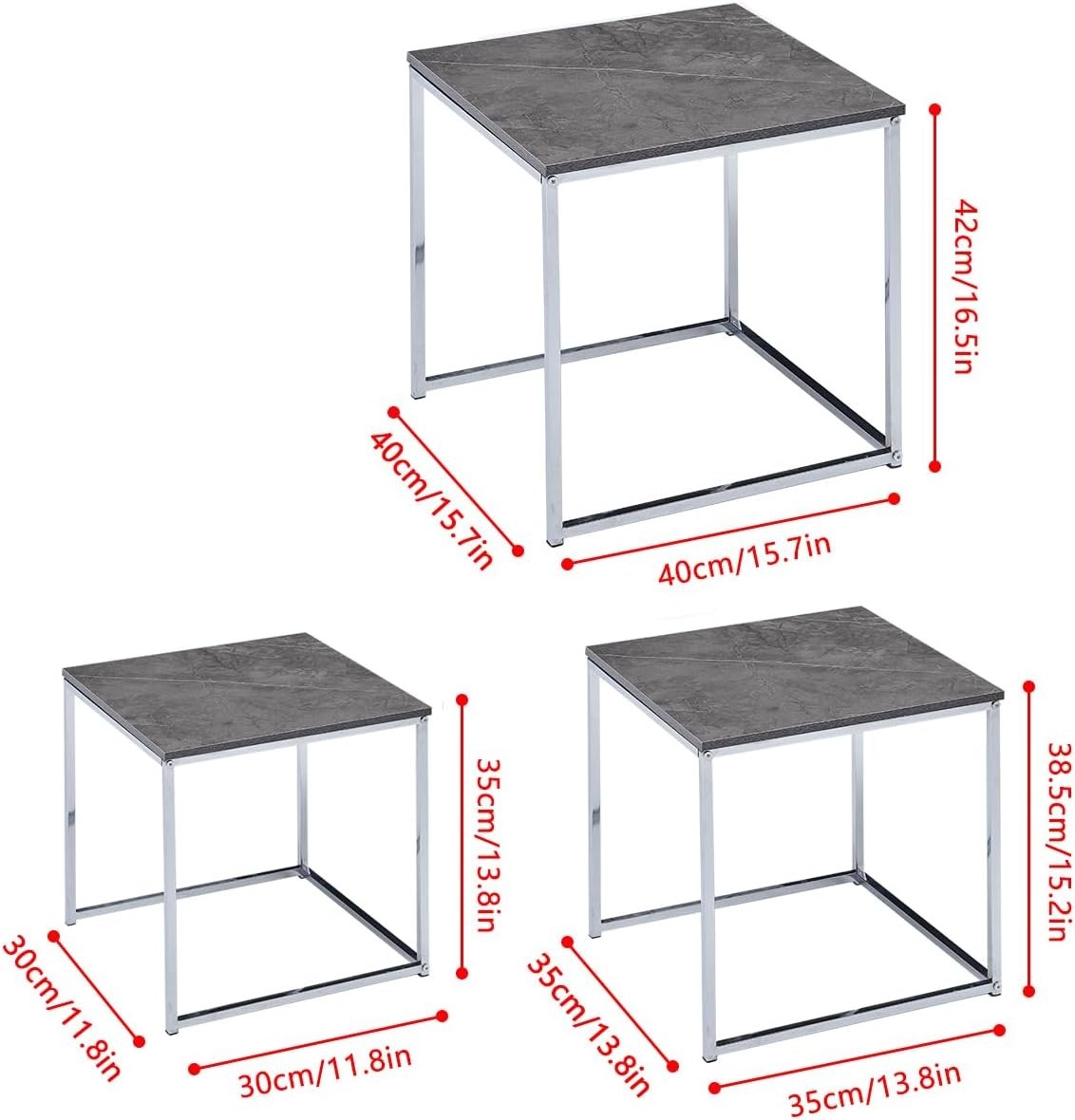 Square Nesting Side End Tables Set of 3 Concrete Grey Modern Space Saving Stacka