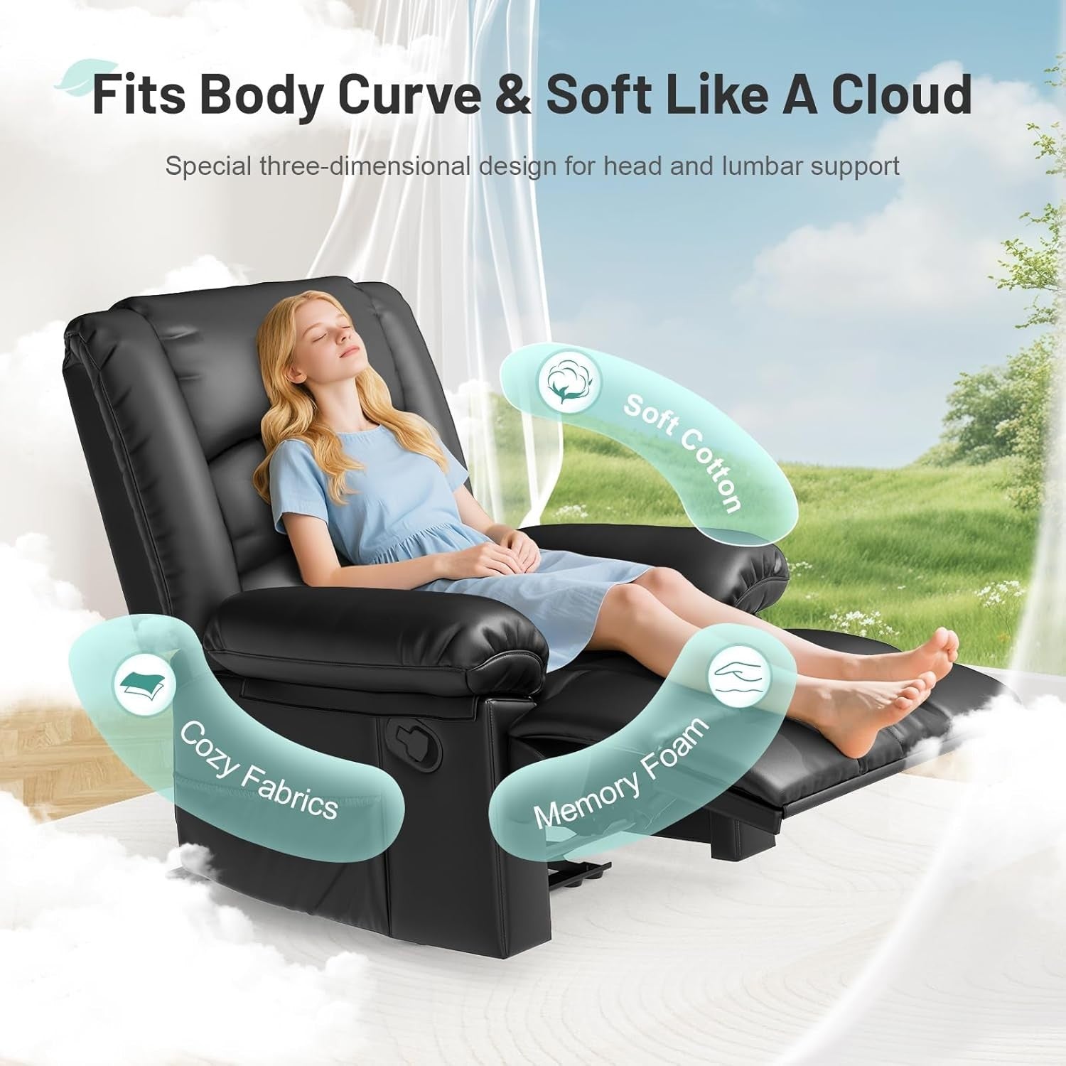 Recliner Armchair Massage Heat Padded Sofa Chair Adjustable Backrest Legrest