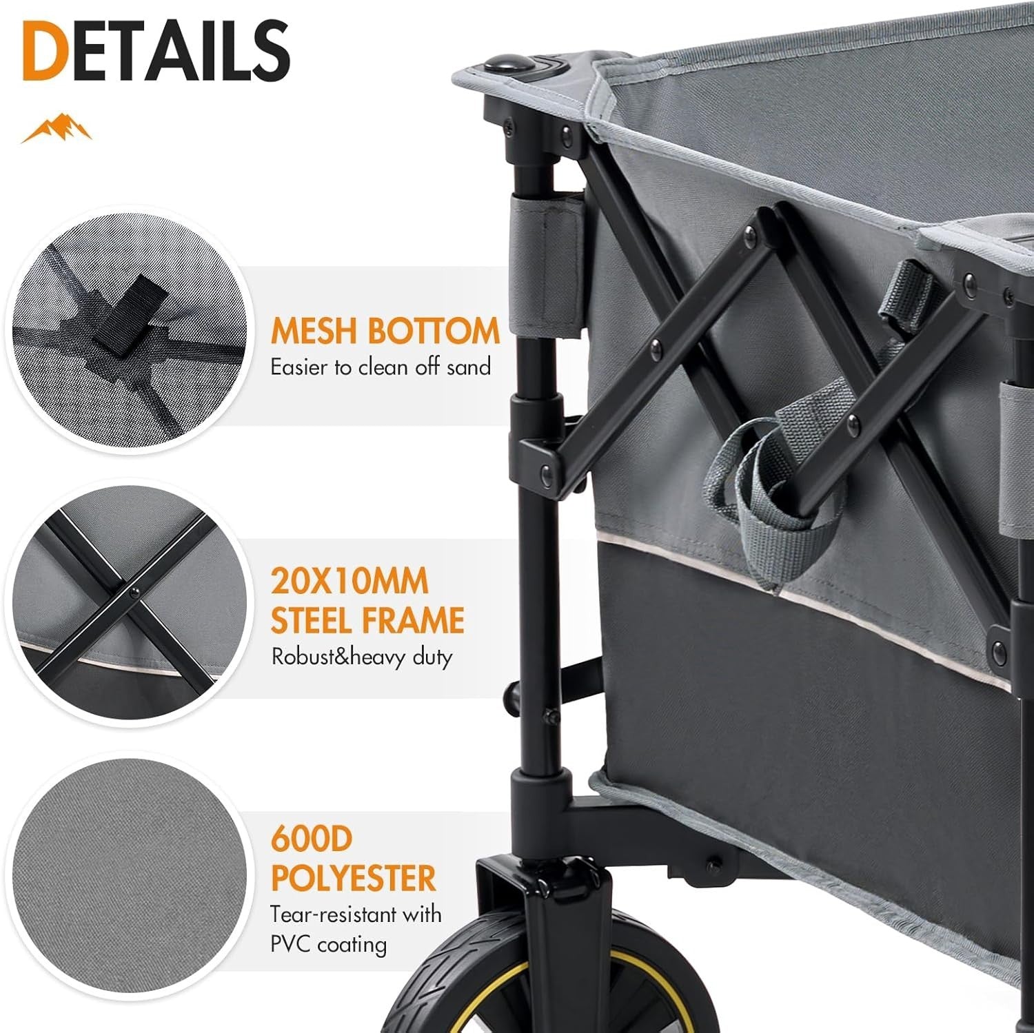 Grey 200L Folding Festival Trolley Heavy Duty Camping Beach Wagon w/ Brakes