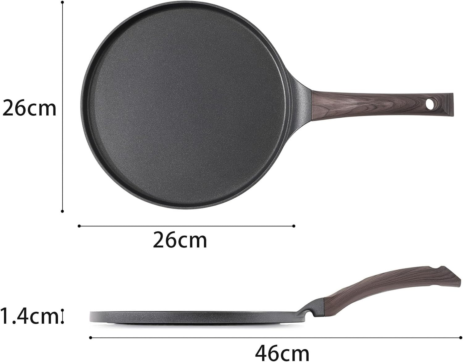 Non-Stick 26cm Black Crepe Pan Swiss Coating Omelette Pancake Induction