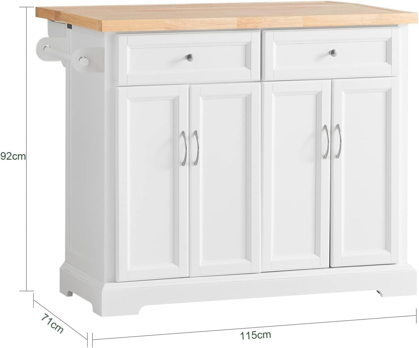 Rolling Kitchen Island Cart with Extendable Worktop, Drawers & Adjustable Shelve