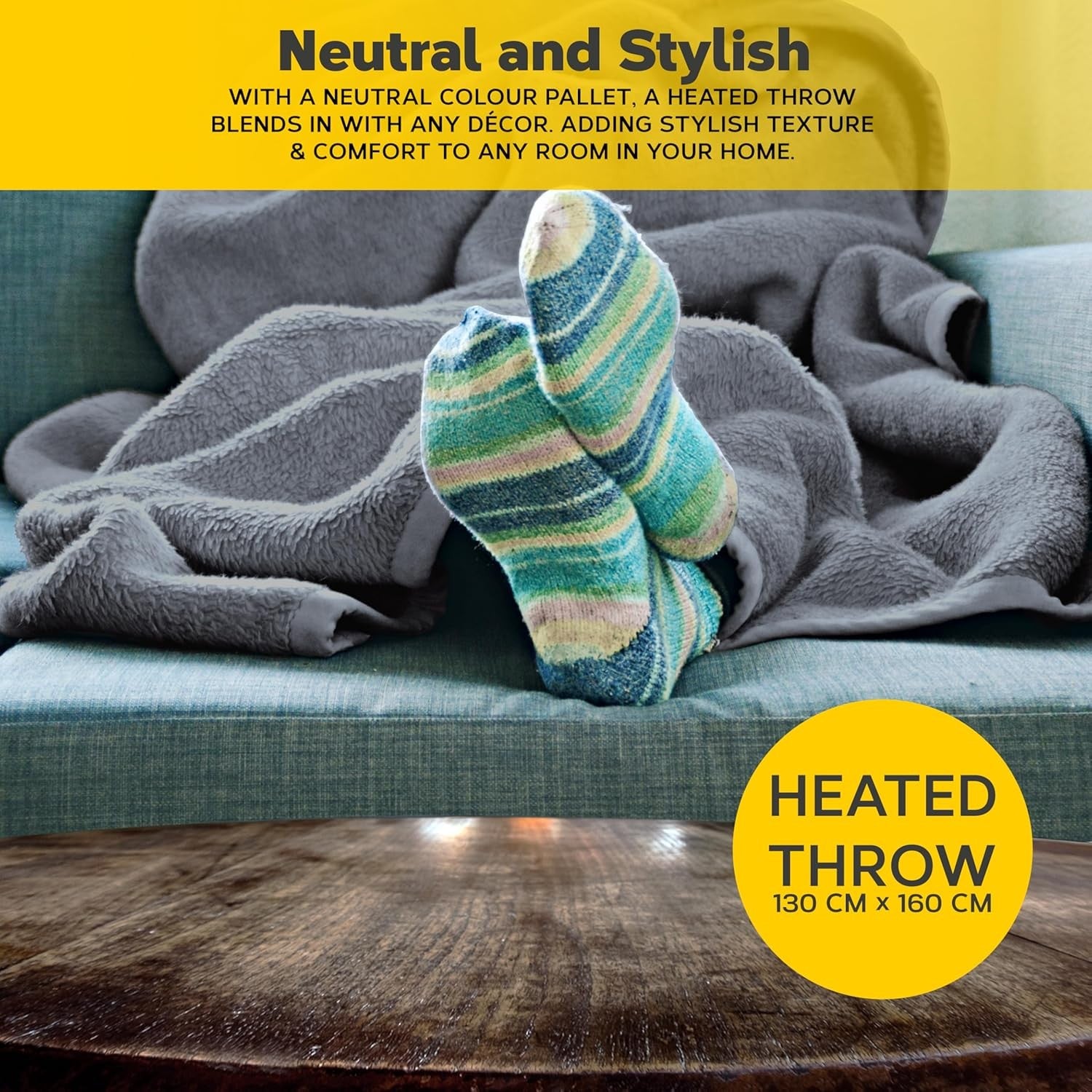 Electric Heated Throw Blanket Single 130x160cm Timer Washable Fleece Grey