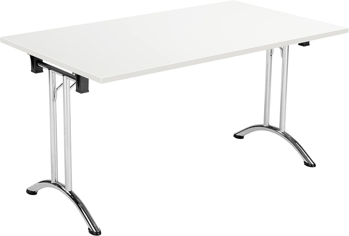 Folding Office Table – Sturdy White 140x70cm Space-Saving Work & Meeting Desk