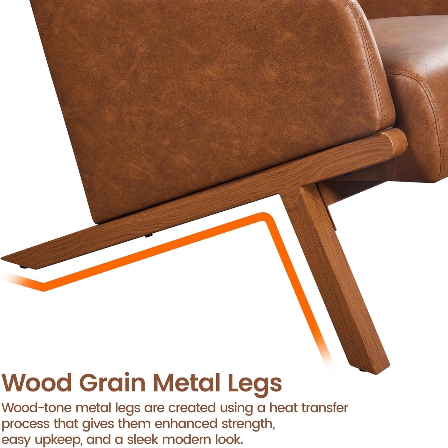 Brown PU Leather Accent Chair High Back Armchair for Lounge Office