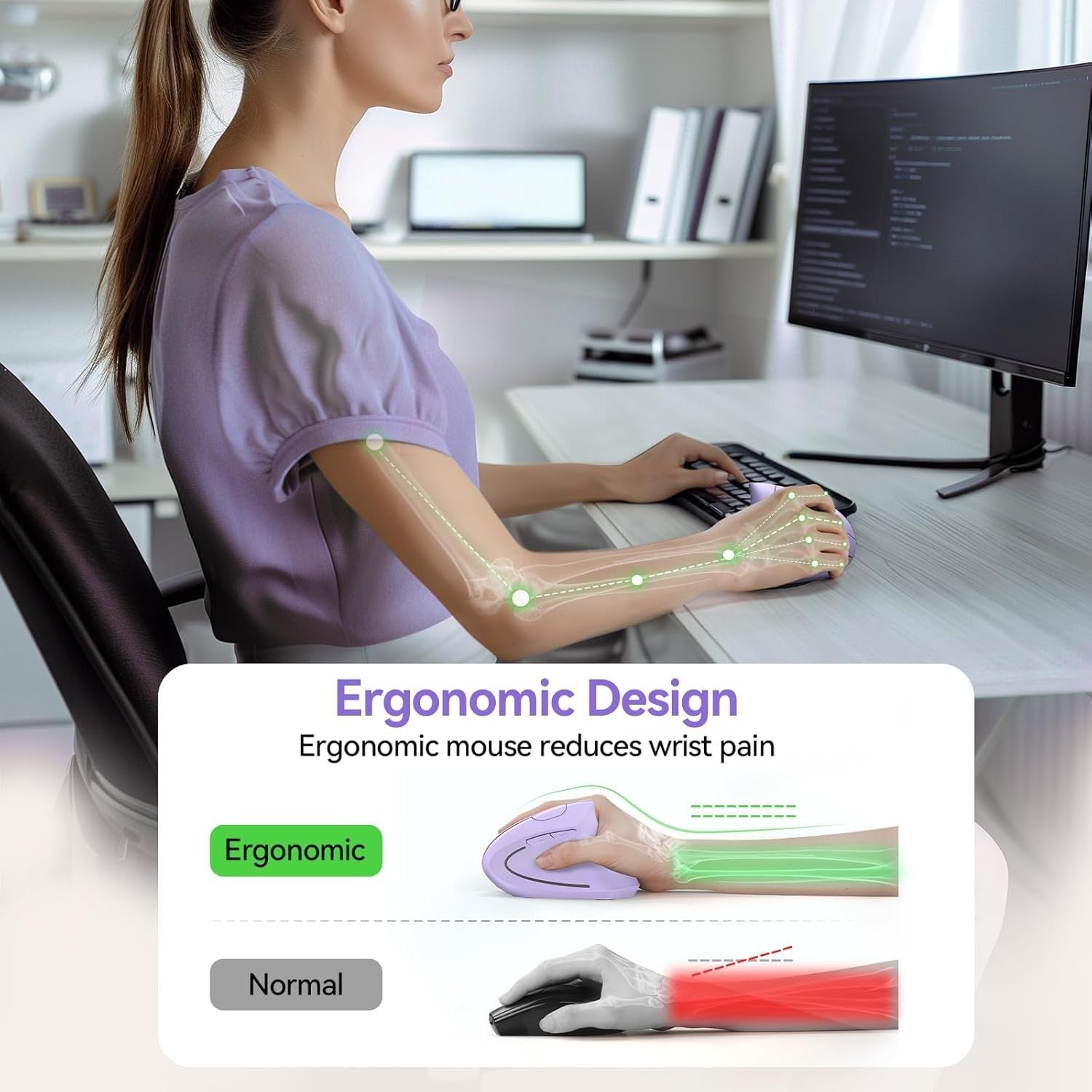 Vertical Ergonomic Wireless Mouse 4800 DPI Rechargeable Silent USB