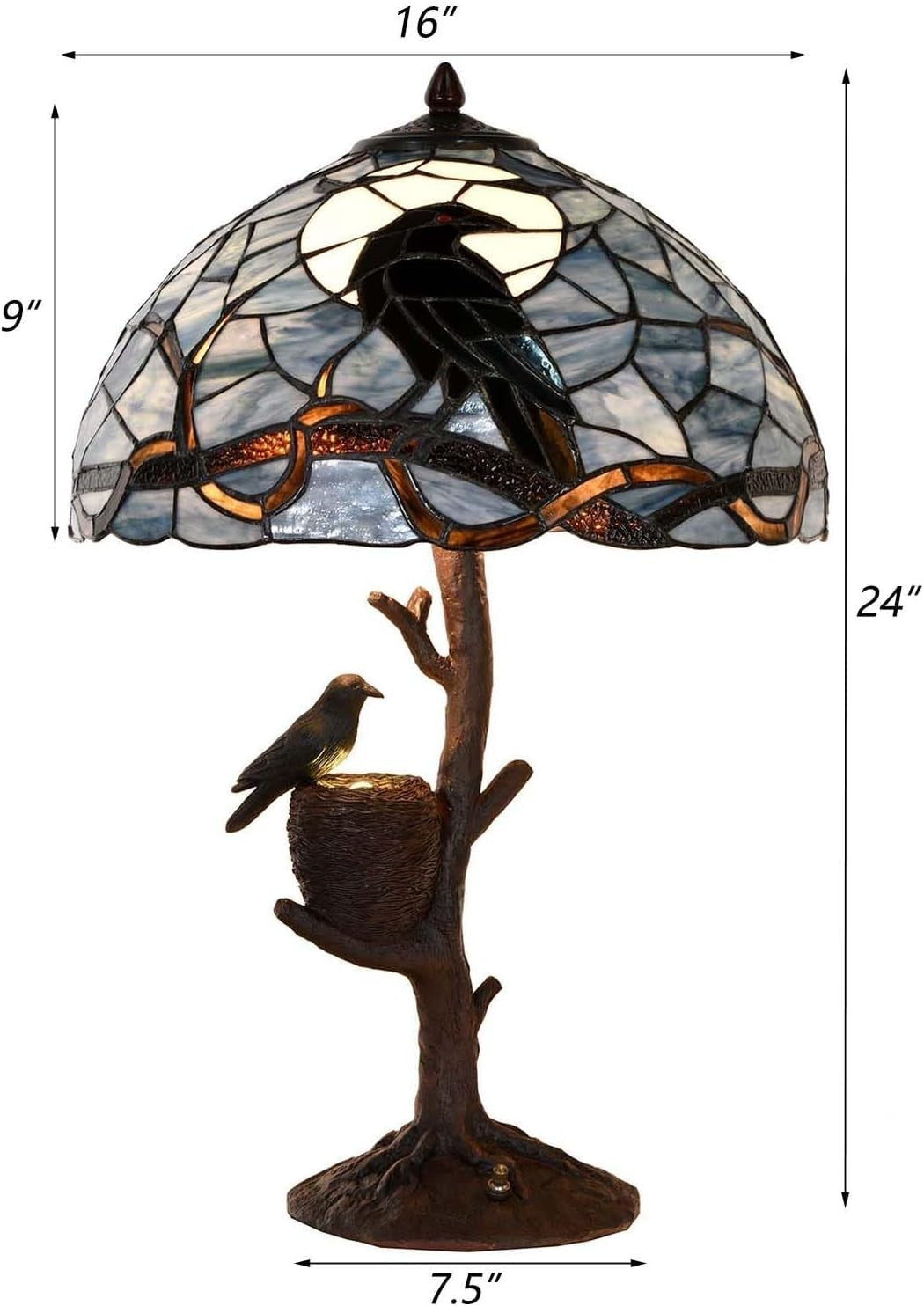 Tiffany Stained Glass Raven Table Lamp Full Moon Night Light Decor