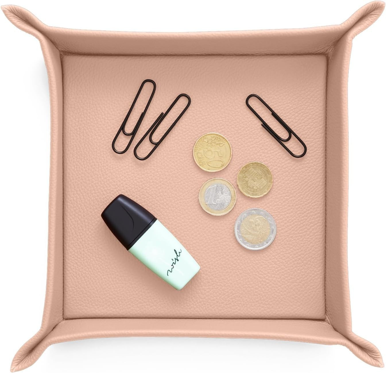 Leather Valet Tray Powder Pink – Desk Organiser for Keys, Coins & Jewellery