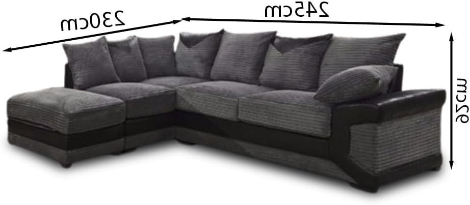 4 Seater L-Shaped Corner Sofa with Footstool Black & Grey Leather Jumbo Cord LH