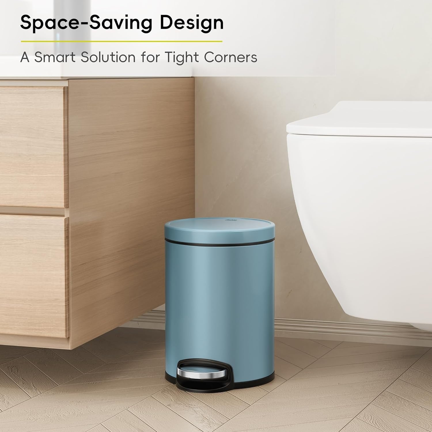 5L Titanium Blue Stainless Steel Pedal Bin Soft Close Bathroom