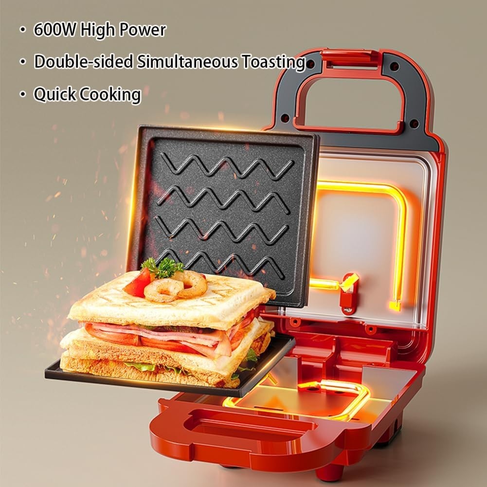 3-in-1 Electric Crepe Maker & Panini Press | Non-Stick, Compact Red