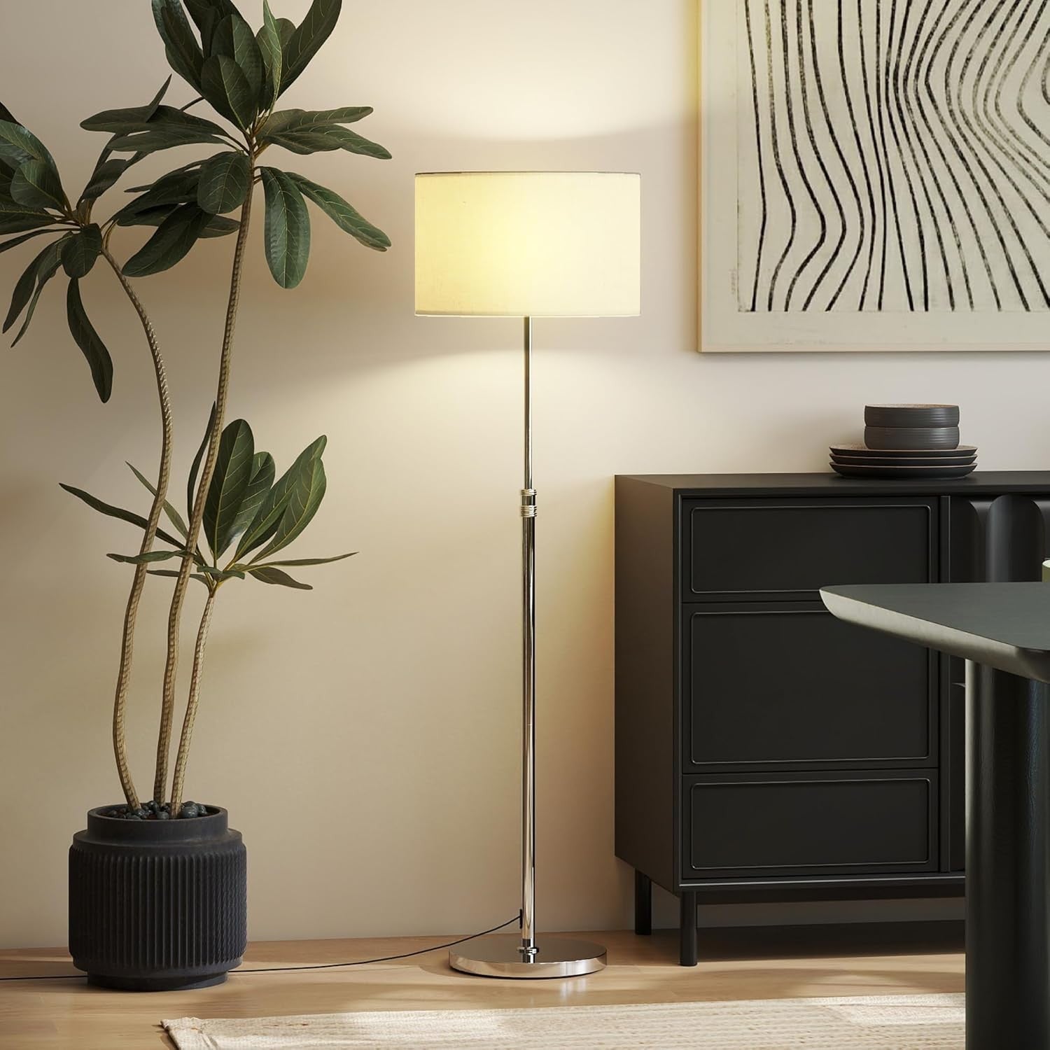 Dimmable Floor Lamp with Remote Height Adjustable Linen Shade Standing Light