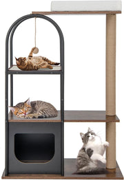 Tall Cat Tree 4 Tier Indoor Cat Tower with Condo Scratching Modern