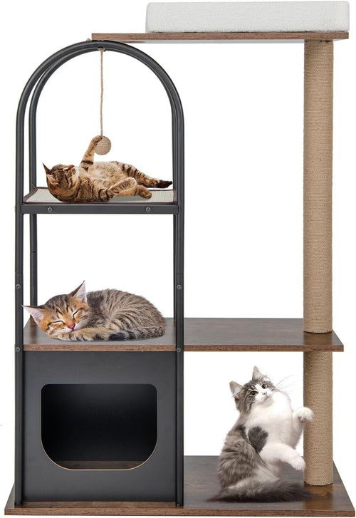 Tall Cat Tree 4 Tier Indoor Cat Tower with Condo Scratching Modern