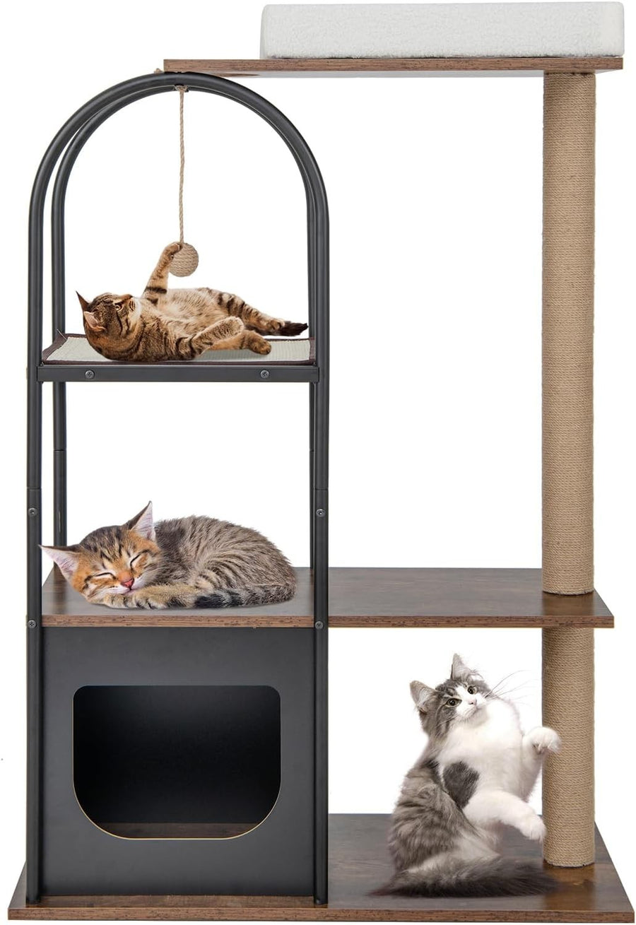 Tall Cat Tree 4 Tier Indoor Cat Tower with Condo Scratching Modern