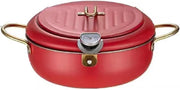21cm Stainless Steel Tempura Frying Pot w Thermometer Lid Oil Spout