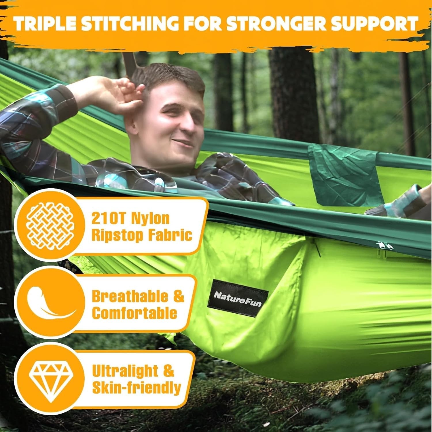 Ultralight Camping Hammock Light Green 300kg | Pop-Up Bug Net + Tree Straps