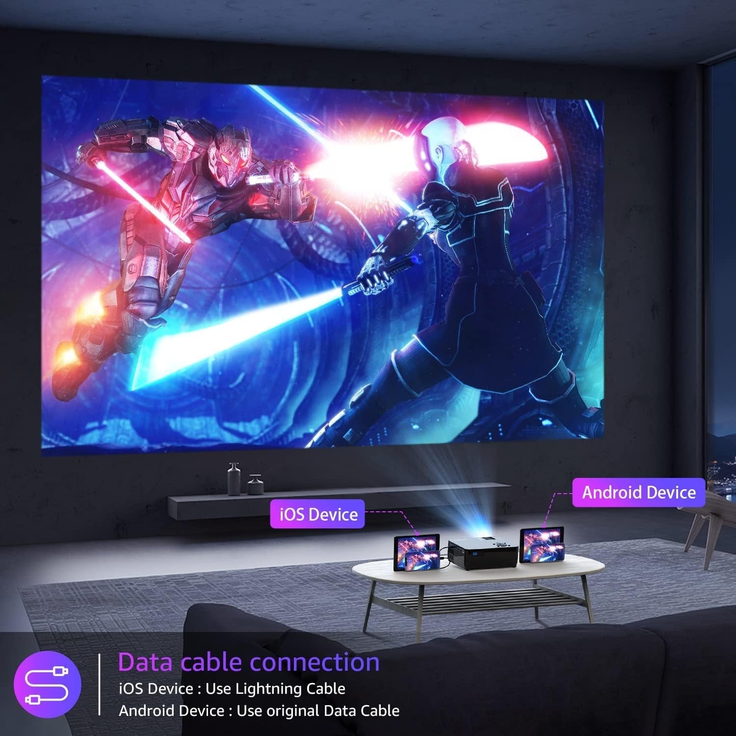 1080P WiFi Bluetooth Projector 300" Home Theater 4K Support Outdoor