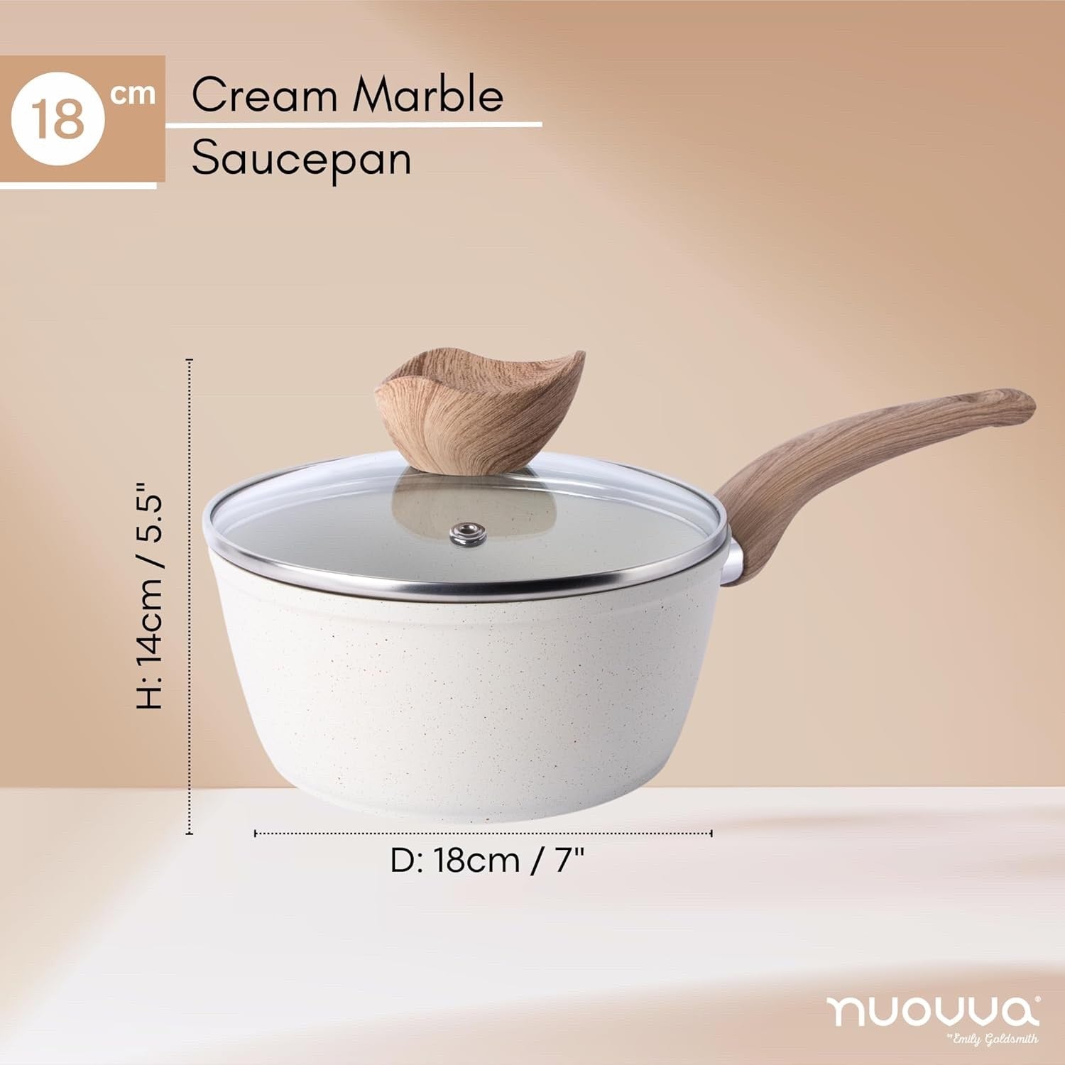 18cm Non-Stick White Saucepan with Glass Lid Induction & Gas Ready