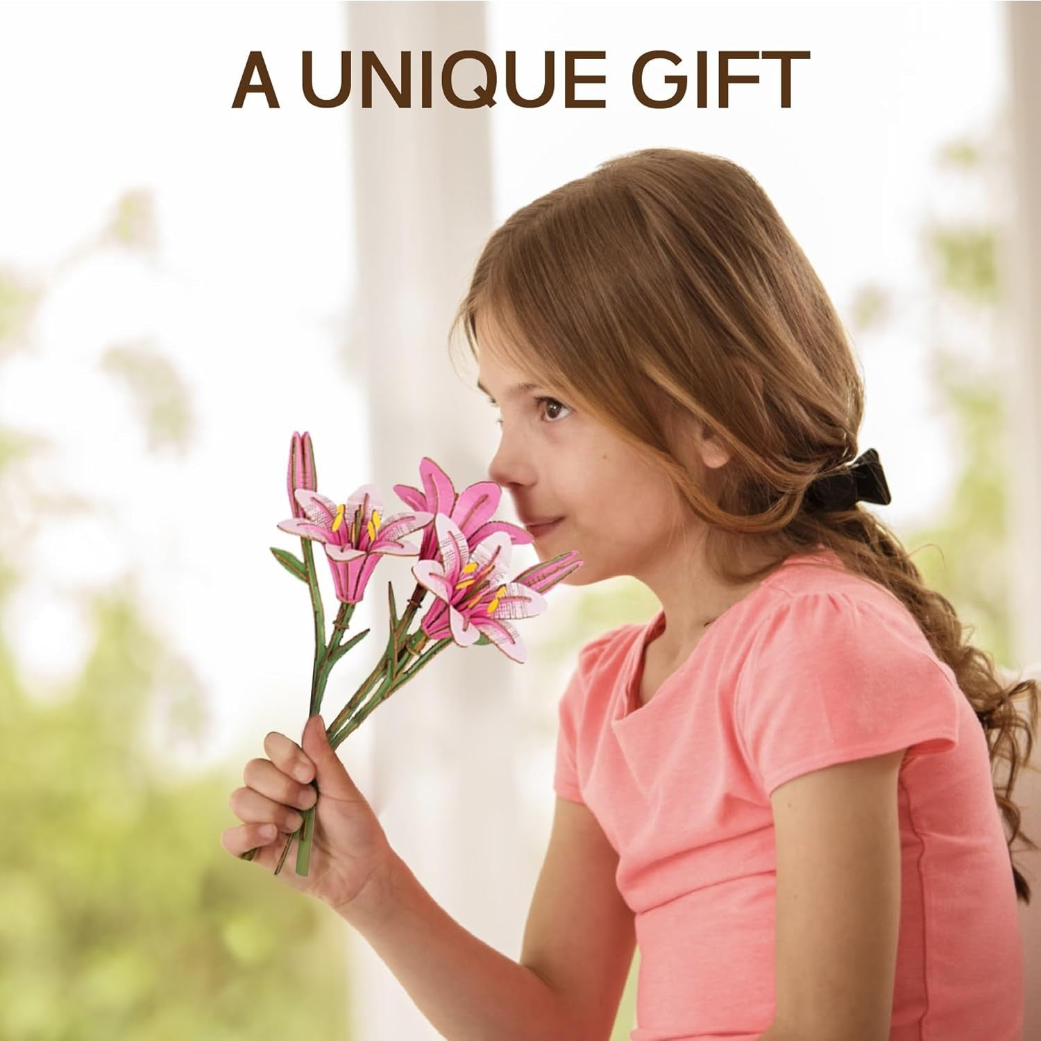 3D Wooden Flower Puzzle Pink Lily - DIY Craft Kit, Perfect Gift & Decor