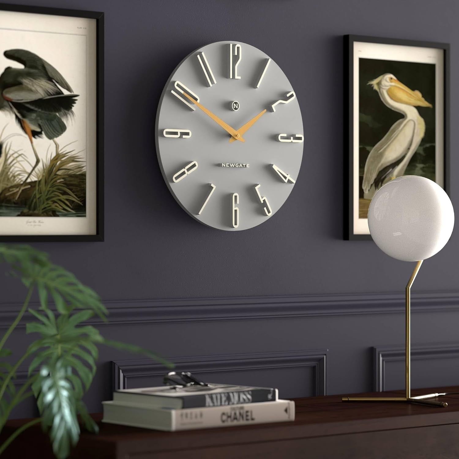 40cm Grey Gold Silent Wall Clock Modern Retro Office Kitchen Decor