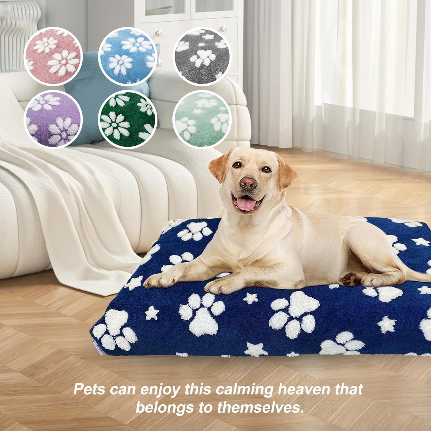 XL Dog Bed 104x71cm Washable Crate Mattress Navy Paw