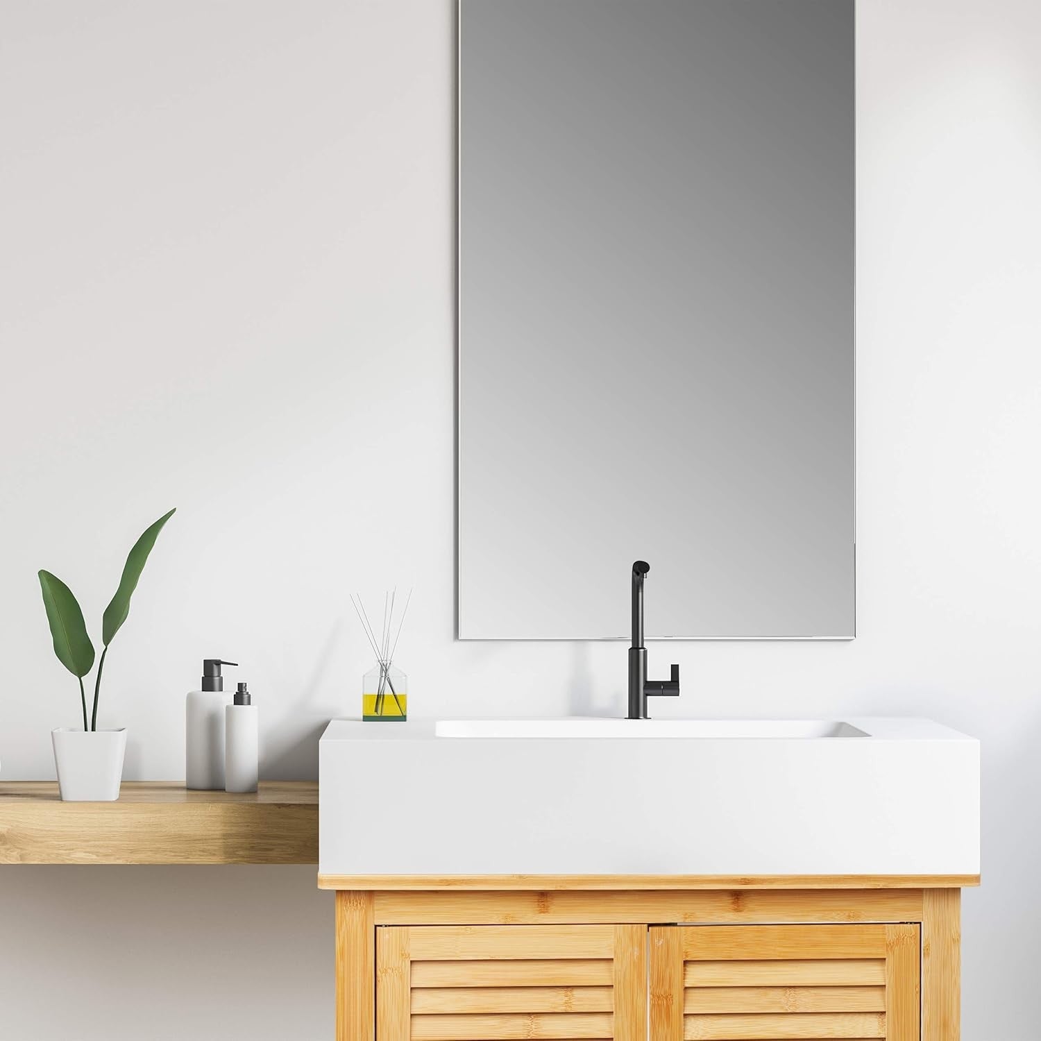 Natural Bamboo Bathroom Sink Cabinet – 2 Door Under Sink Storage Unit 67x60cm