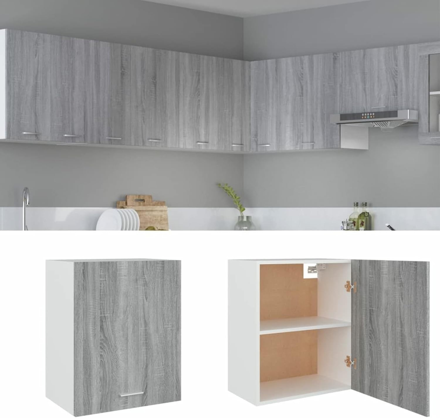 Lockable Kitchen & Bathroom Wall Cabinet with Shelves, Grey Sonoma 50x31x60cm