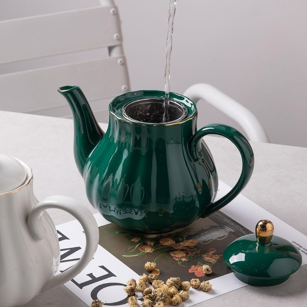 Ceramic Teapot 1100ml Tea Pot w Stainless Steel Infuser Jade Green