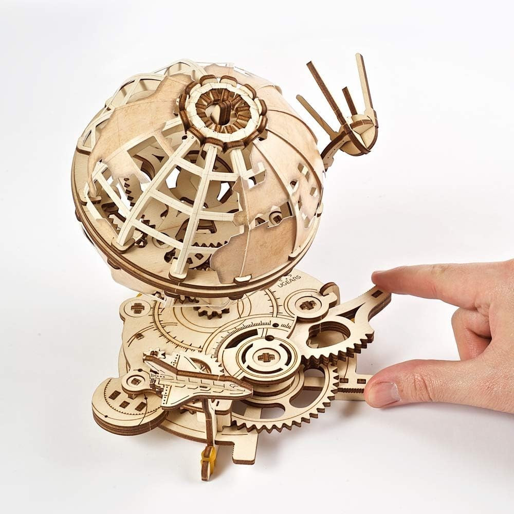3D Wooden Earth Globe Puzzle Kit with Rotating Satellites - 184 Pieces