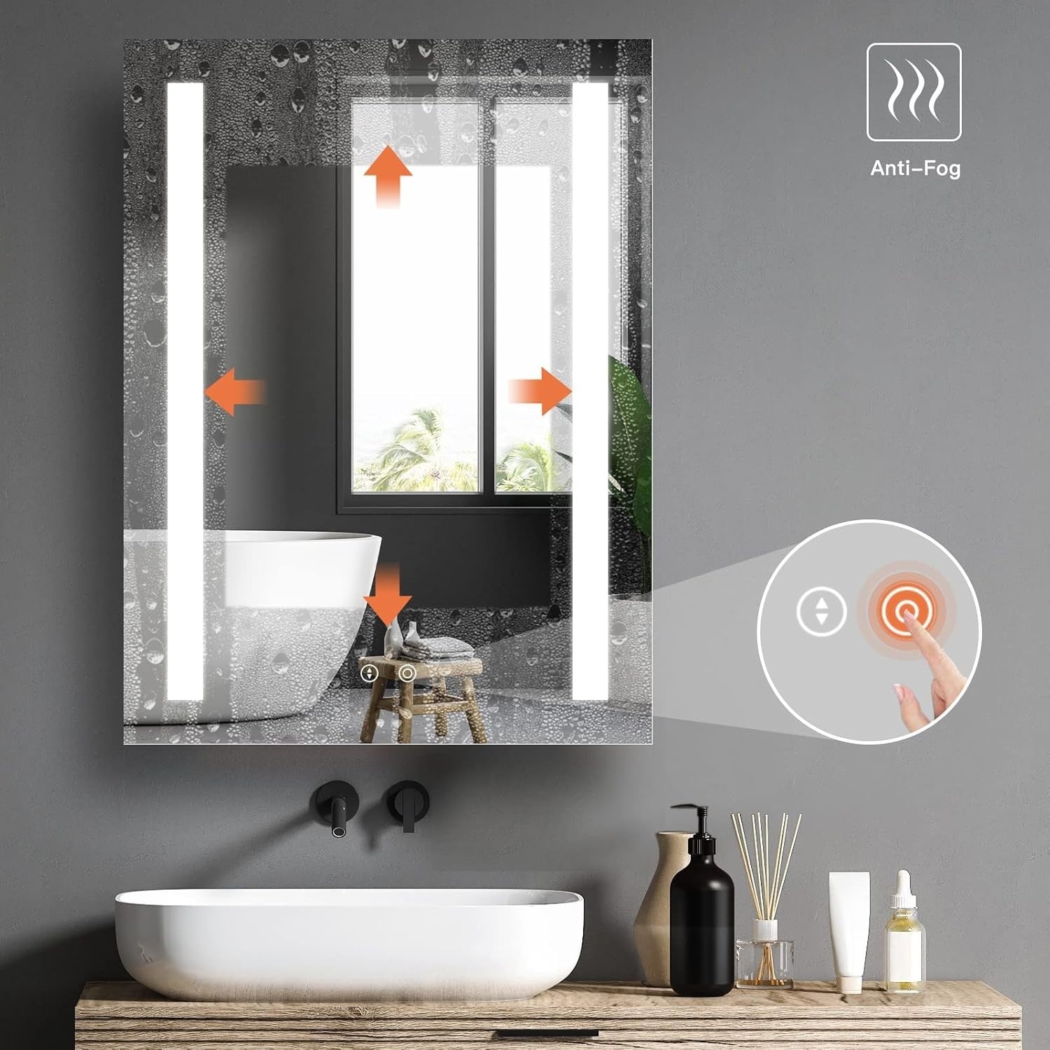 LED Illuminated Bathroom Mirror Cabinet with Shaver Socket & Demister