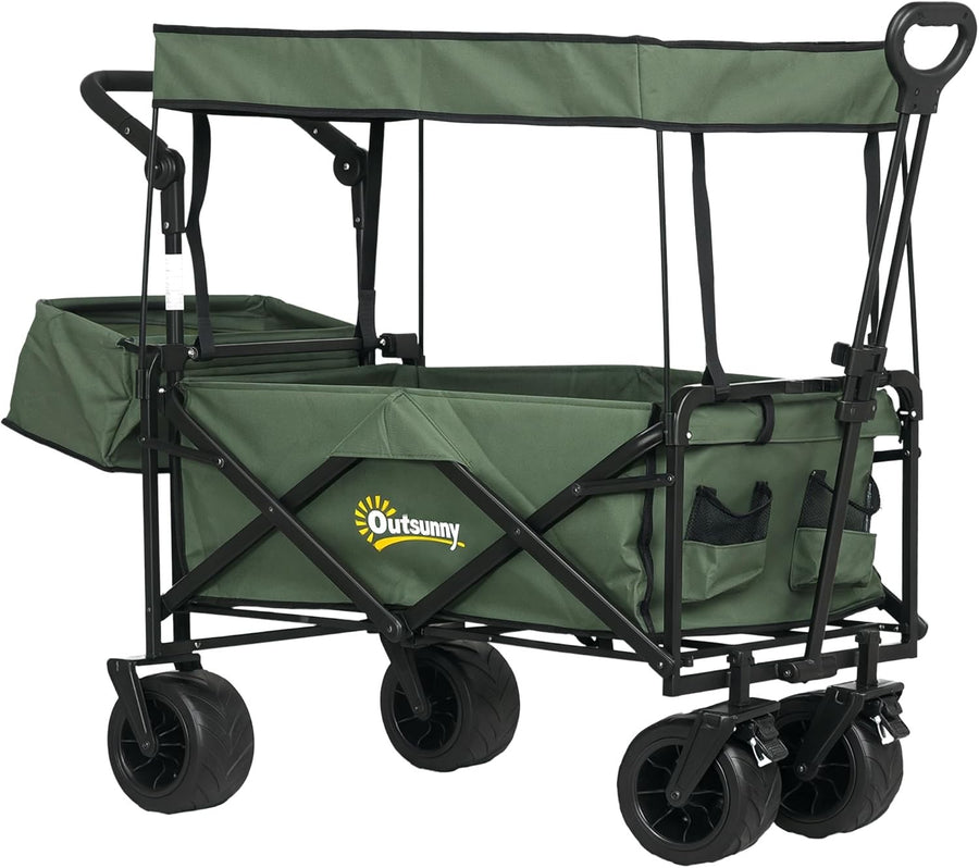 120L Folding Trolley Cart with Removable Canopy All Terrain Wheels