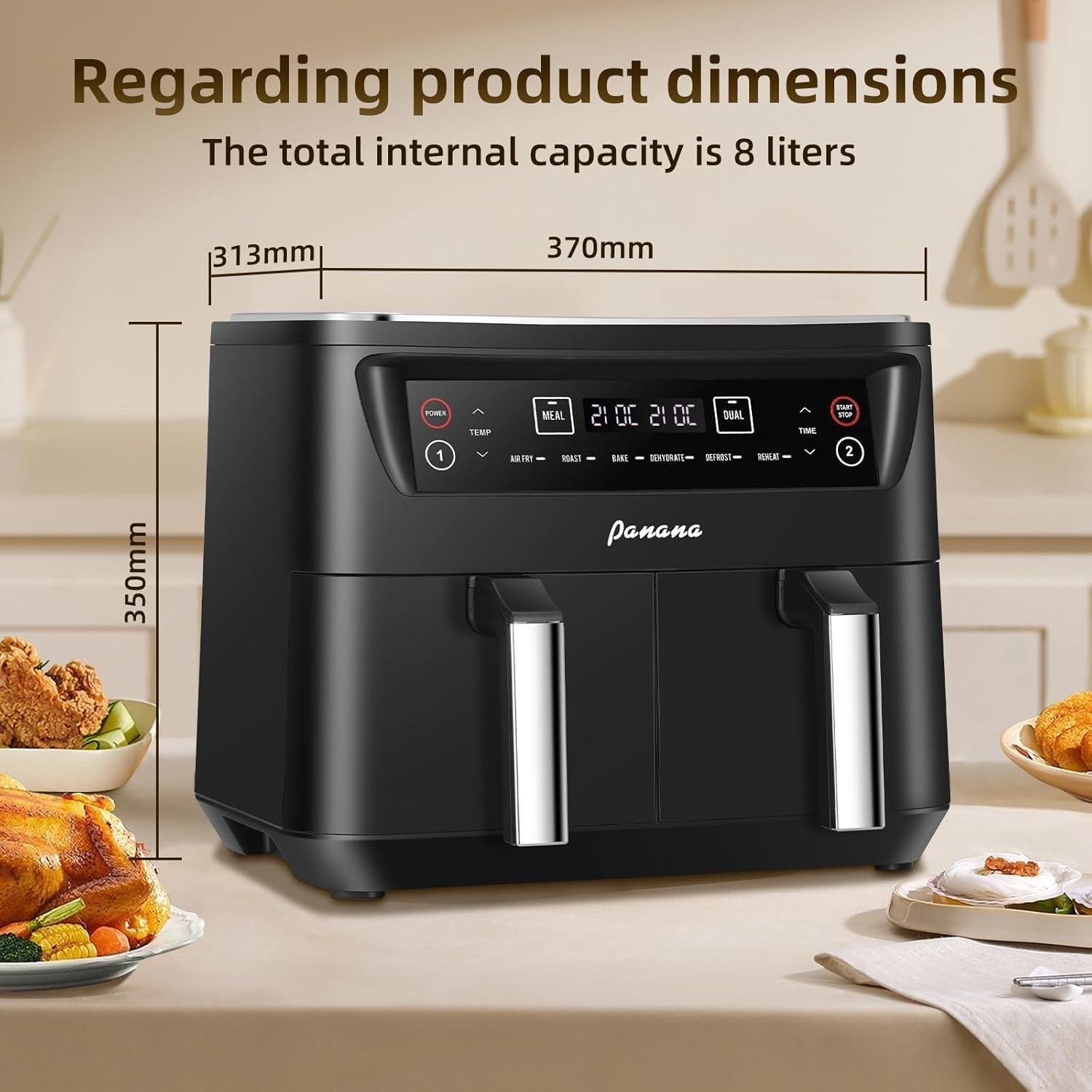 Dual Basket Air Fryer 8L 2460W Oil Free 6 Presets Sync Meal Mode