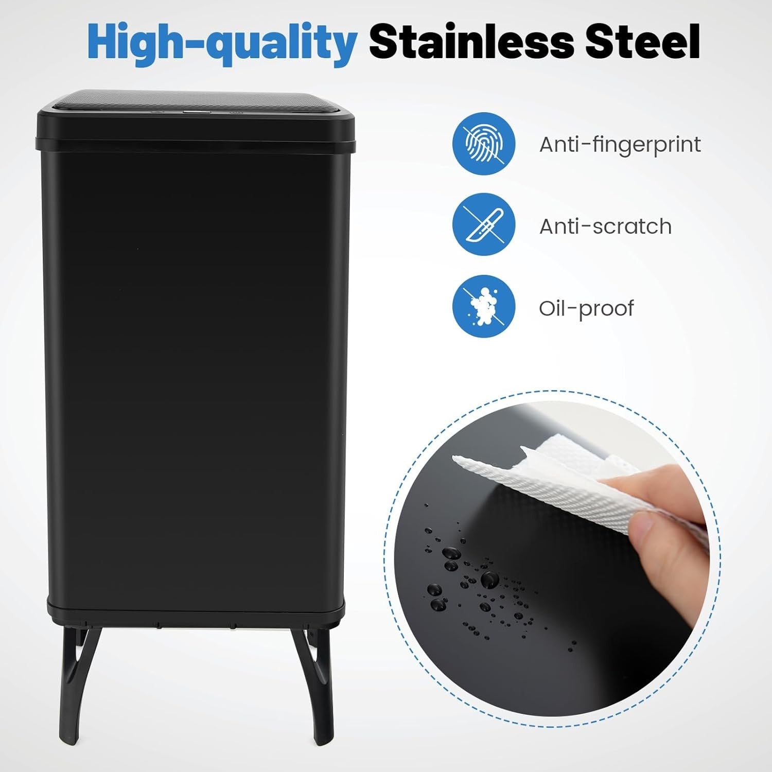 50 L Touchless Kitchen Bin  Automatic Sensor Trash Can Black Steel