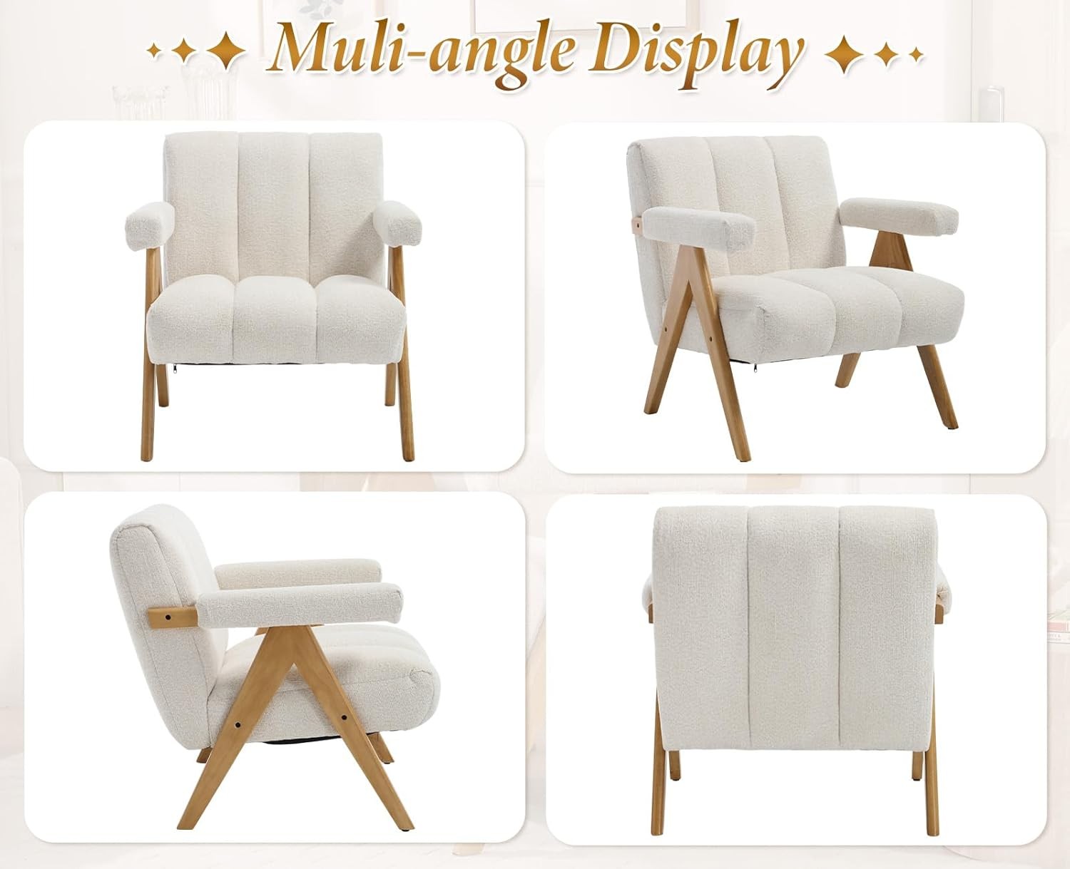 Chenille Accent Armchair Oatmeal Lounge Chair Solid Wood Legs