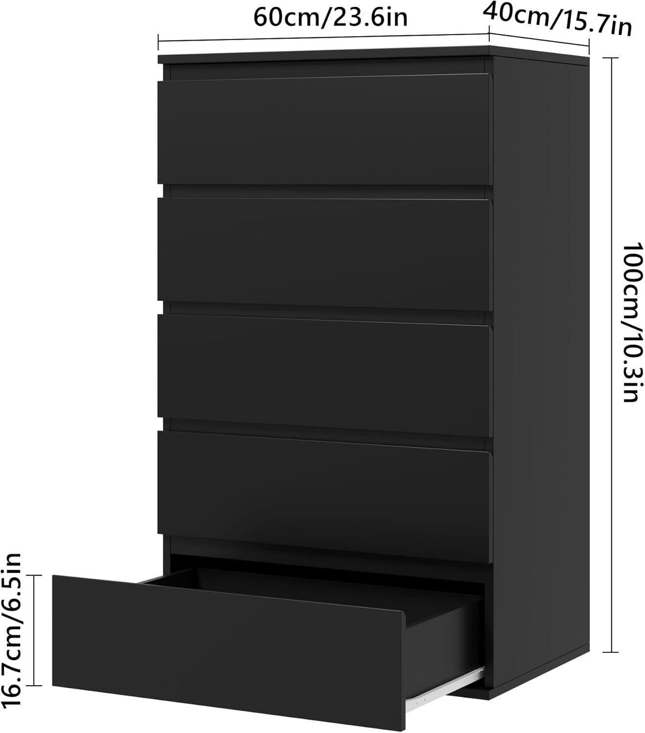 Black 5 Drawer Tall Chest Storage Cabinet Bedroom Organizer Furniture Unit