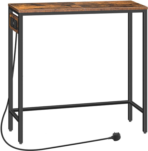Slim Console Table with Charging Station, Rustic Hallway Desk for Small Space