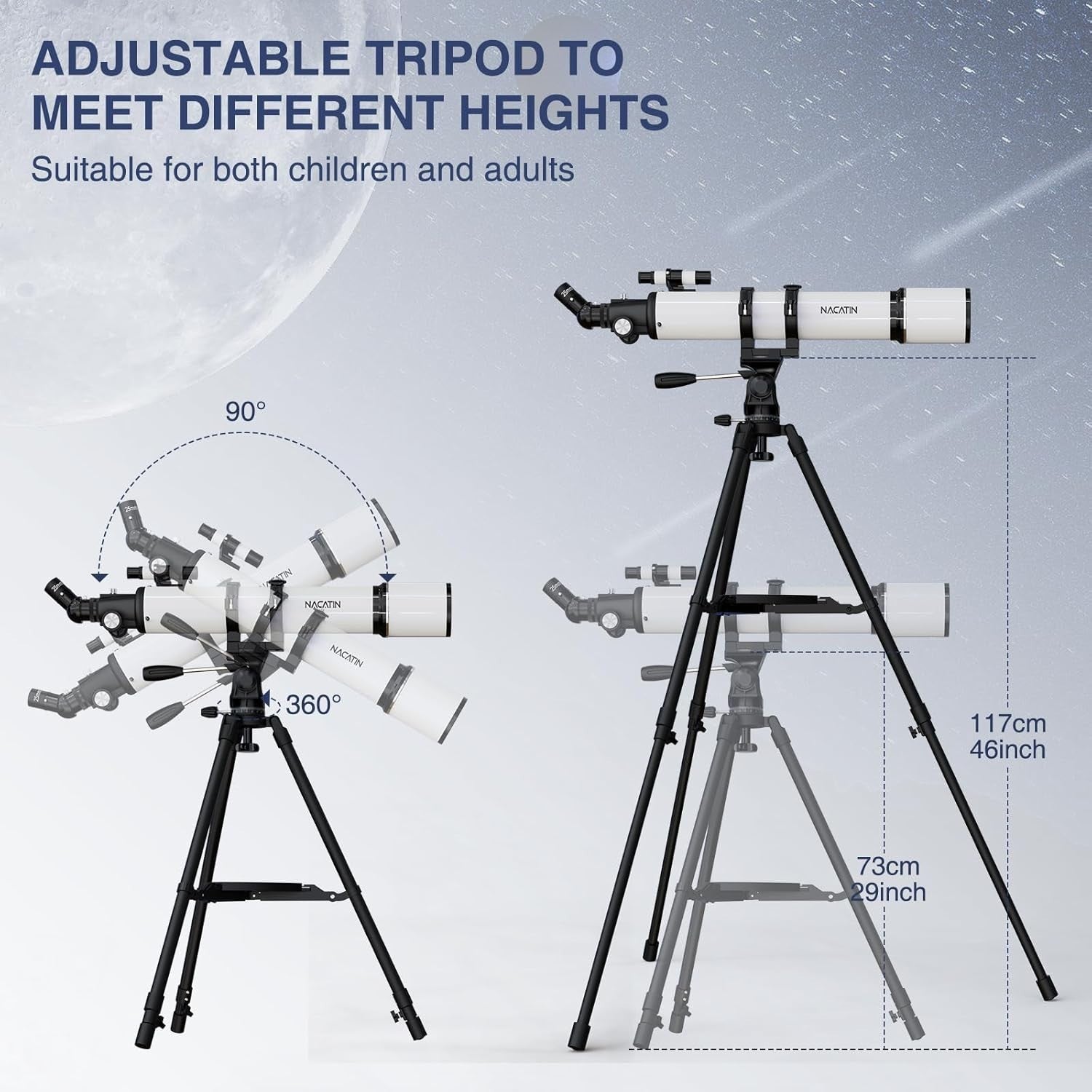 90mm Refractor Telescope White for Adults & Beginners 800mm Focal Length