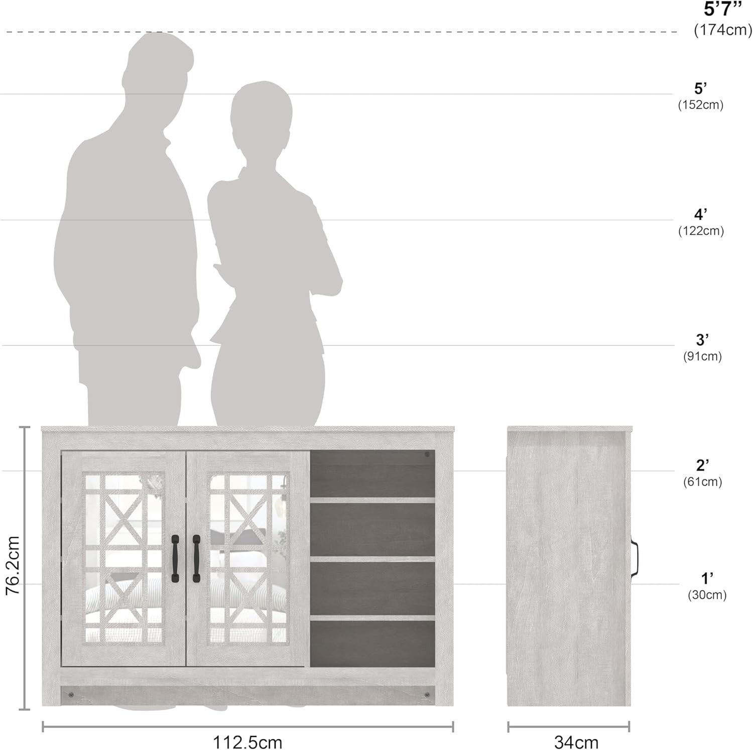 Modern 16 Pair Shoe Cabinet Dusty Grey Oak | 2 Door Storage with Shelves