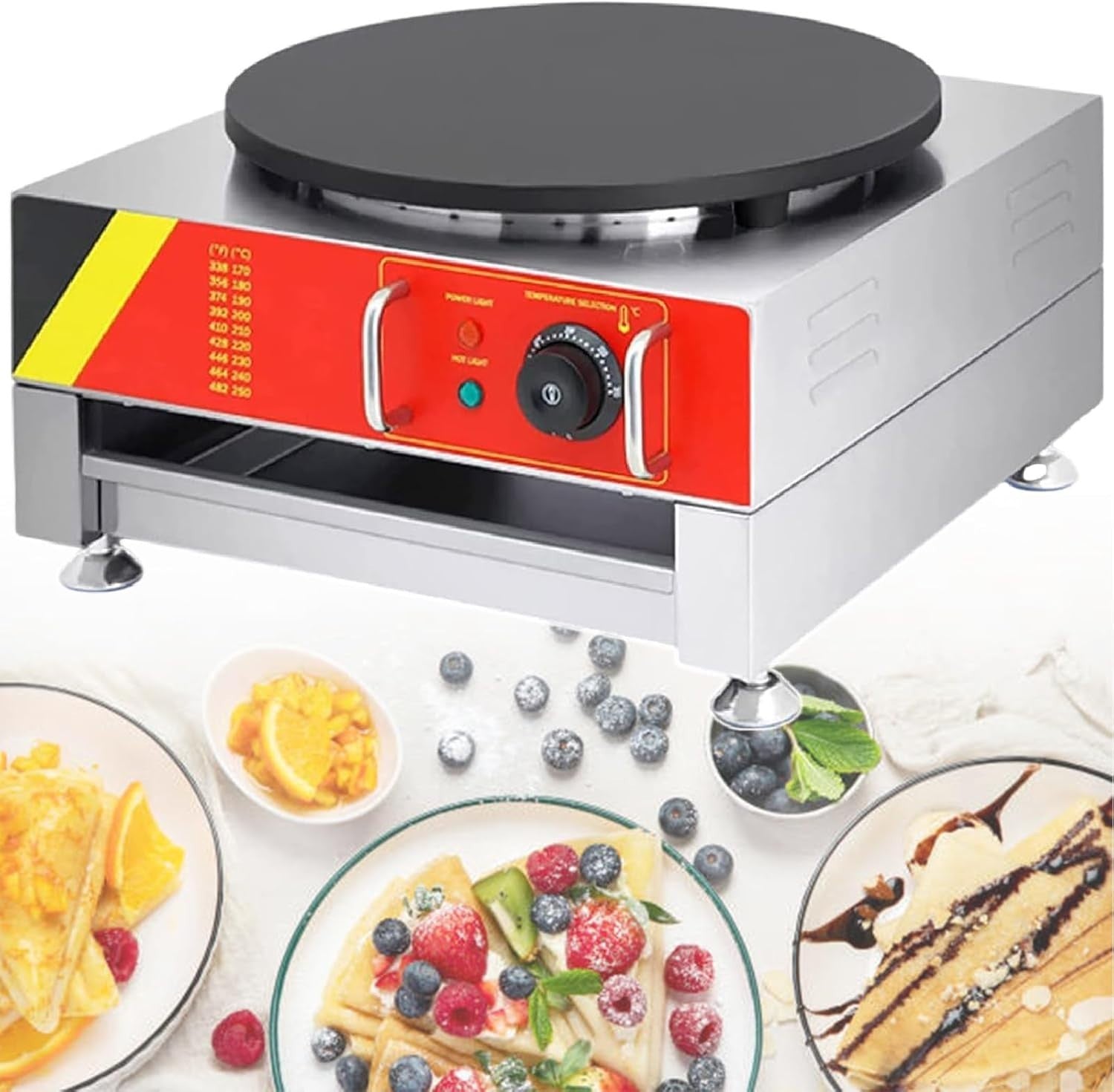 16” Electric Crepe Maker 1650W Non-Stick Pancake Machine Adjustable Temp