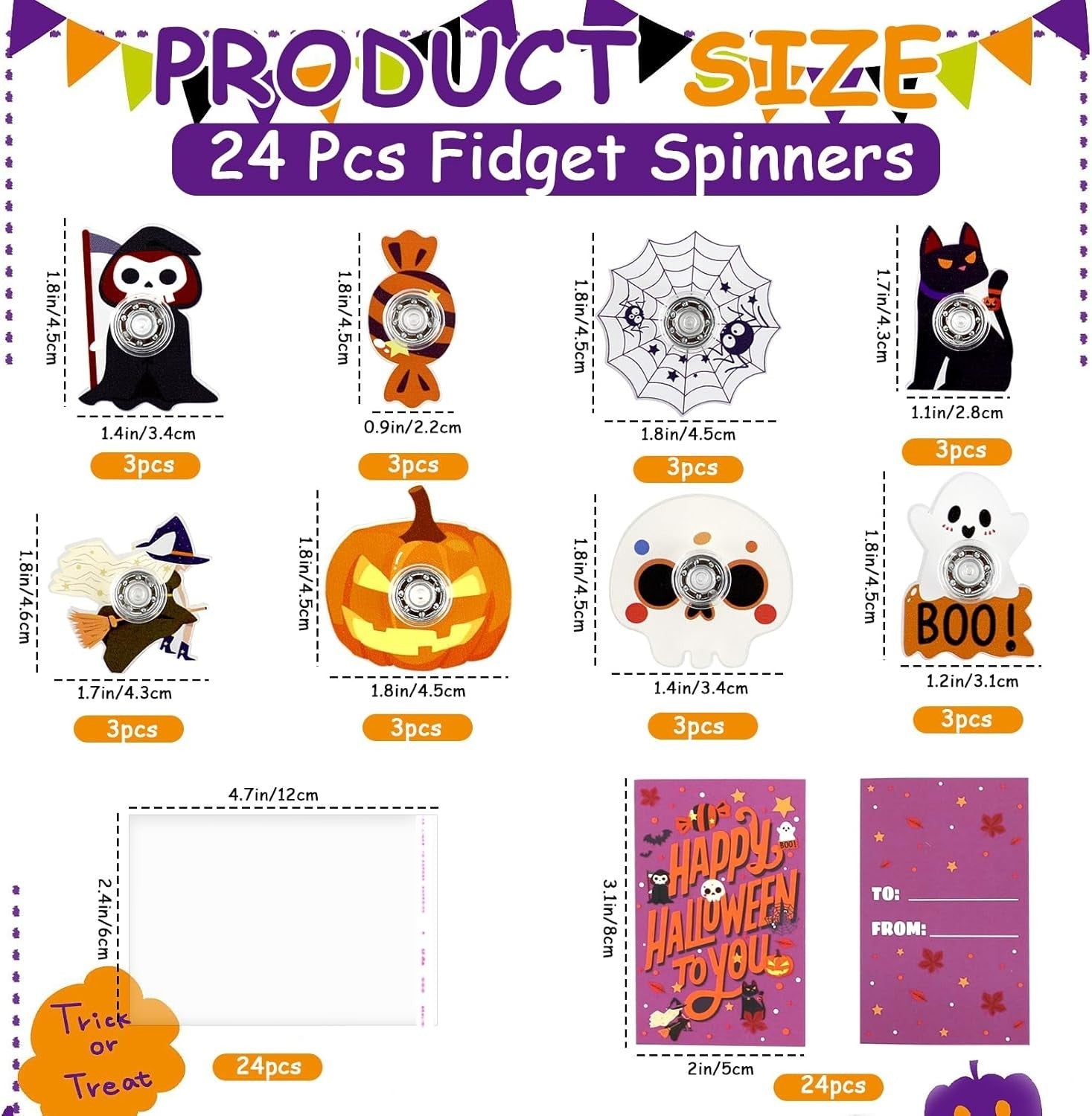 24pcs Halloween Fidget Spinners Bulk Party Favors Classroom Prizes