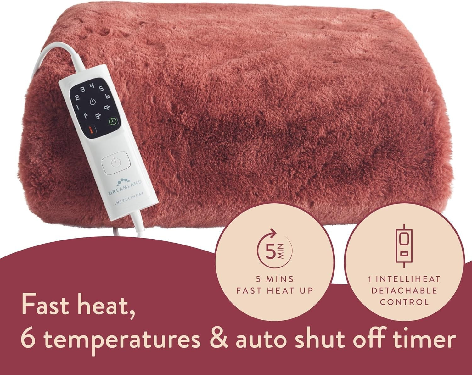 Electric Heated Throw Blanket 160x120cm Faux Fur 6 Settings Timer