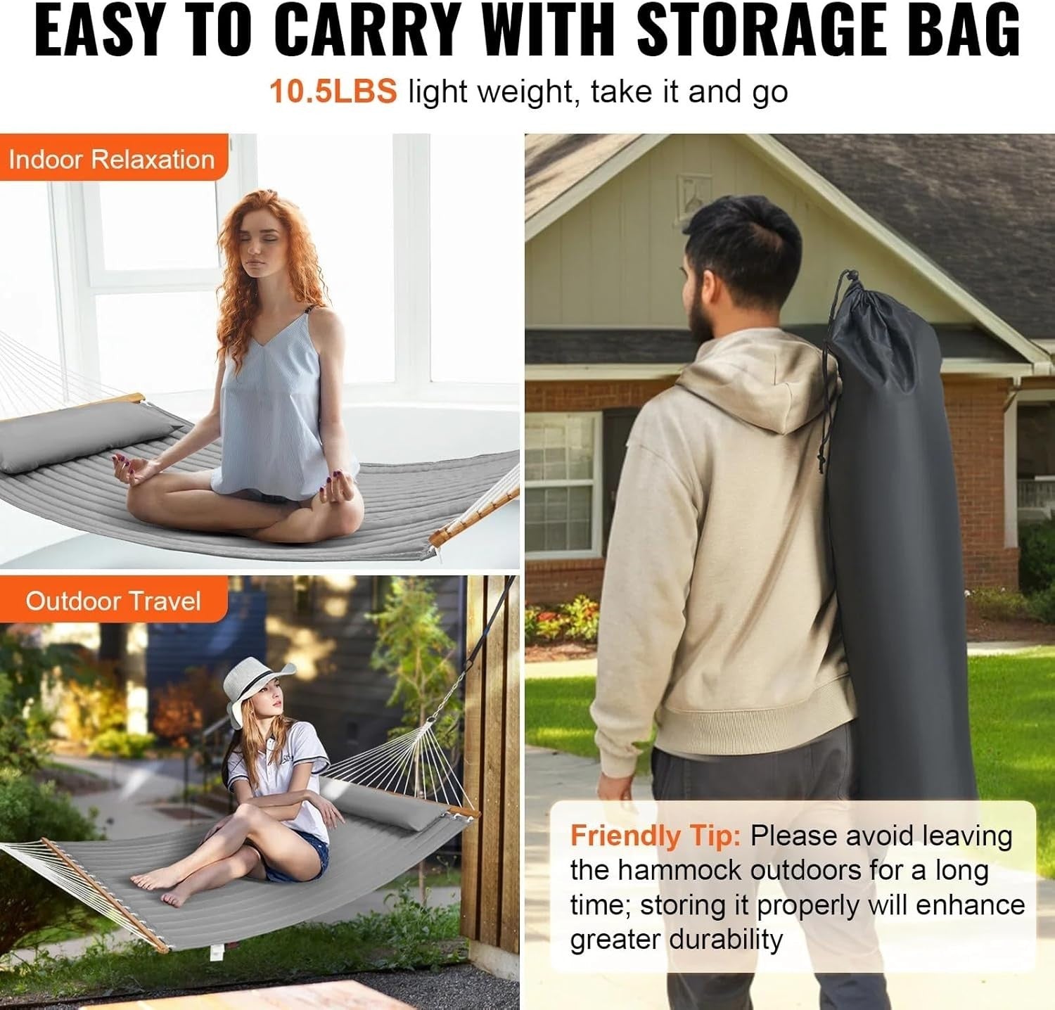 Luxury Quilted Hammock for 2 w/ Spreader Bar & Pillow – Garden Patio Relax