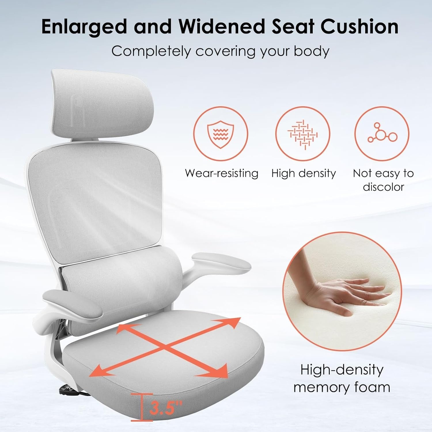 Ergonomic Office Chair Mesh Swivel Desk w/ Headrest Flip-Up Arms White/Gray 14kg