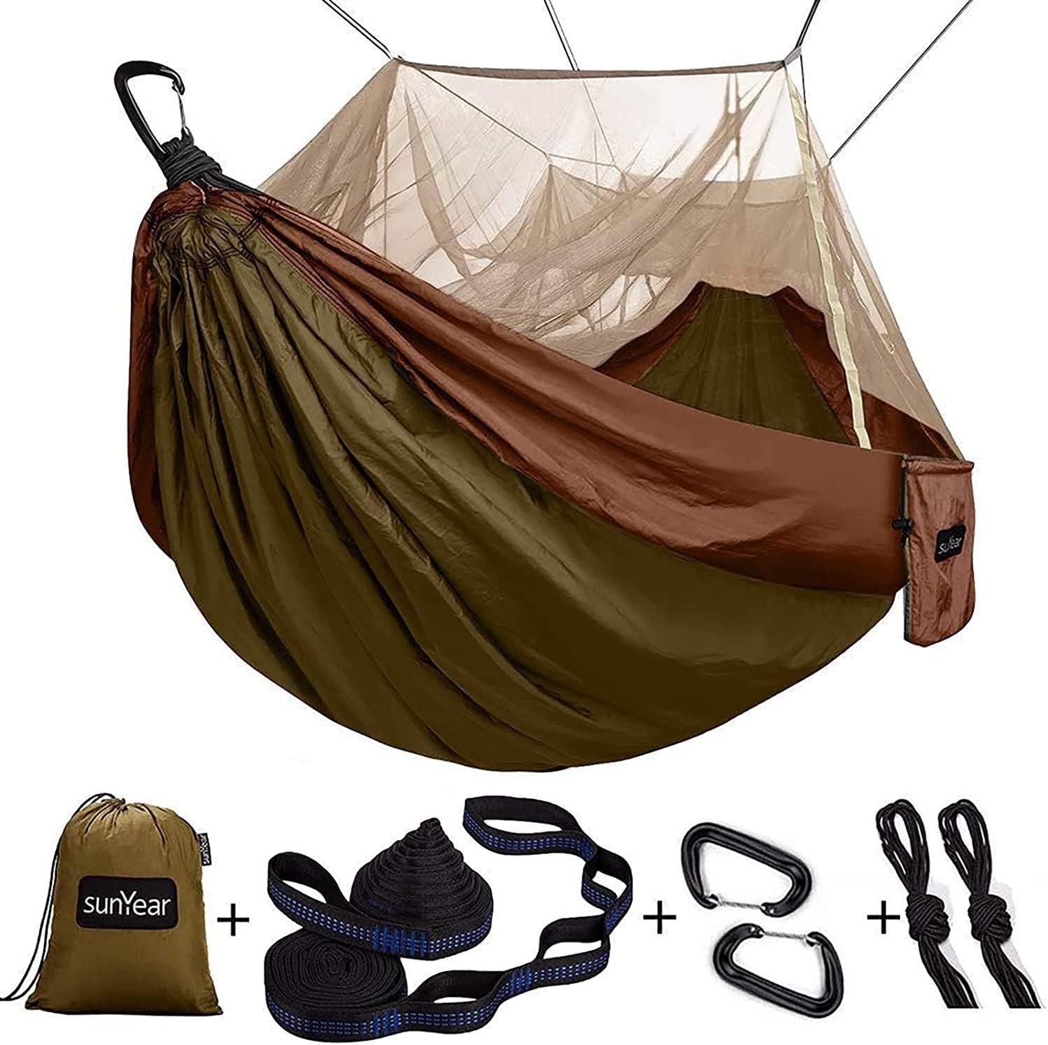 Camping Hammock with Mosquito Net, Portable Double/Single, Lightweight & Strong