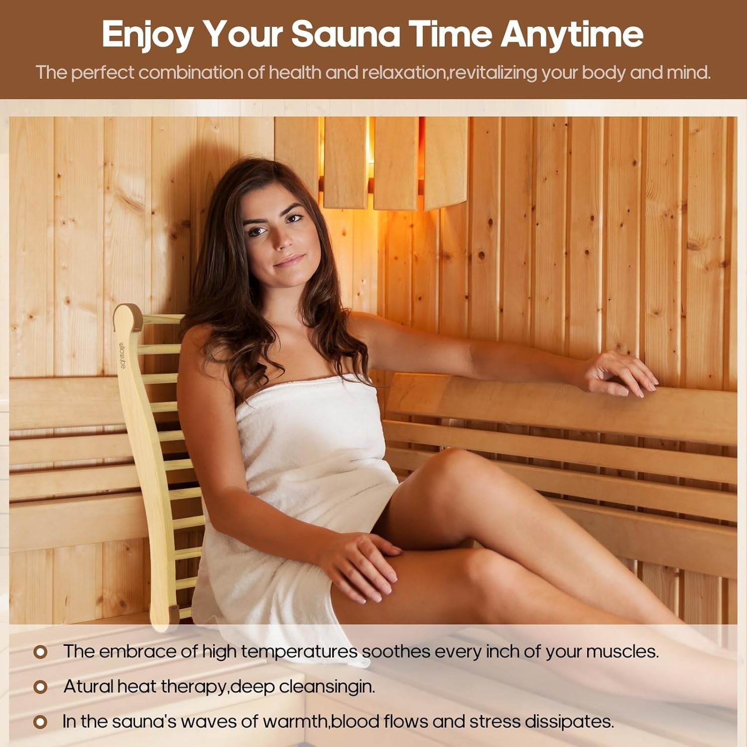 Ergonomic Scotch Pine Wood Sauna Backrest – Non-Slip Pads, Infrared & Steam