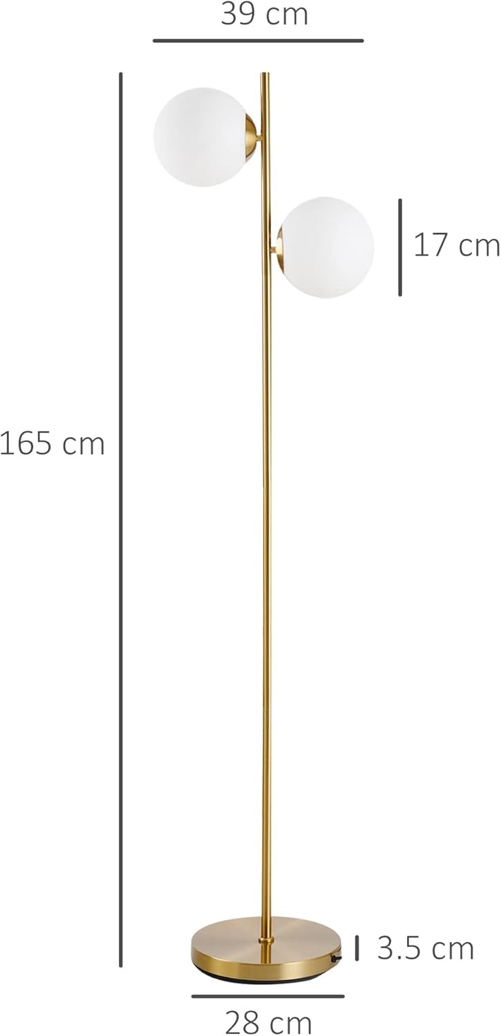2 Light Gold Floor Lamp Modern Globe Standing Lamp Living Room Bedroom