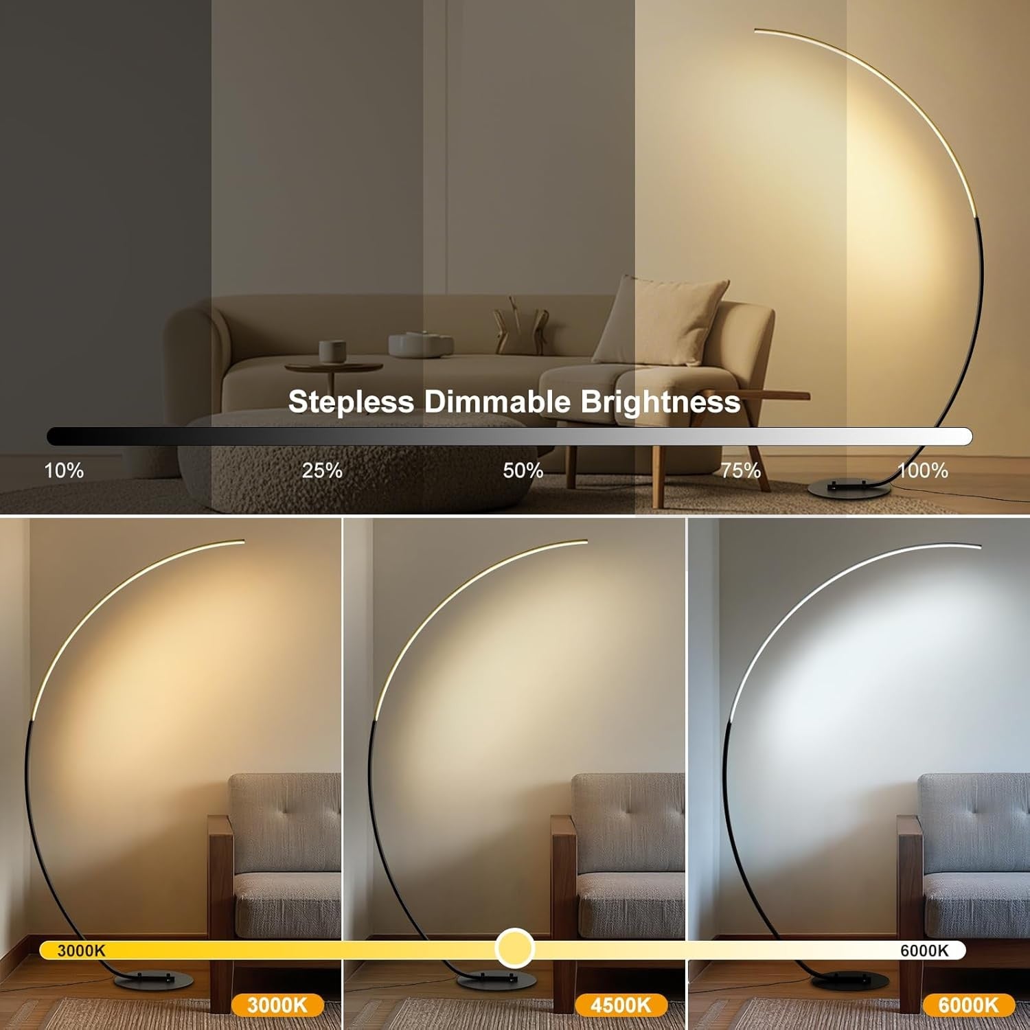Arc Floor Lamp LED Dimmable 3 Colour Temps Remote Timer Modern Reading
