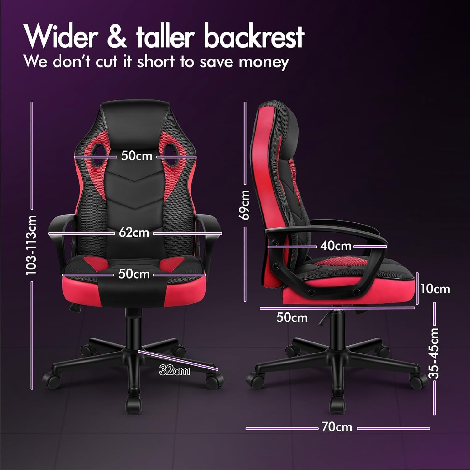 Ergonomic Gaming Chair Racing Swivel Desk Chair Mesh PU Red