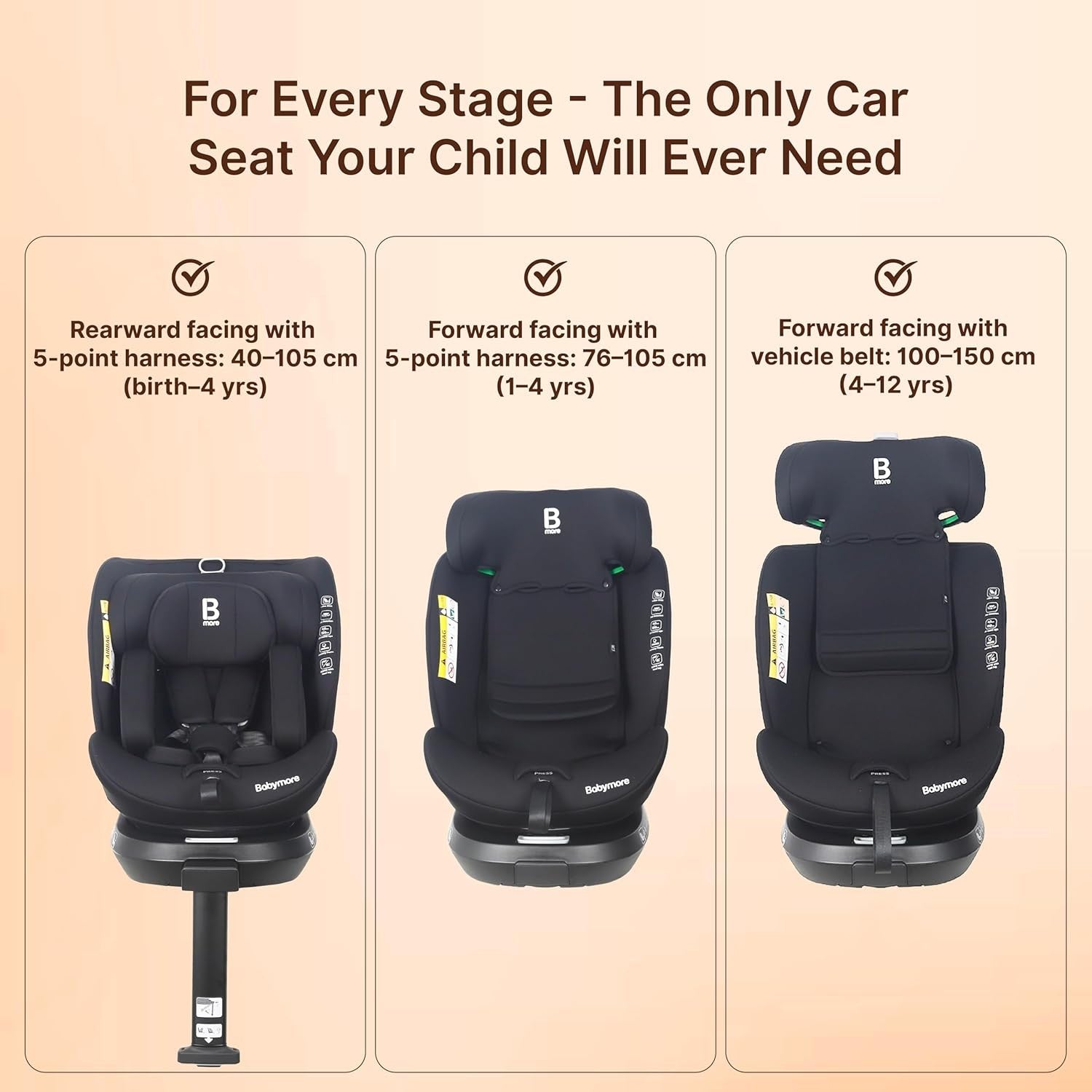 360° Swivel i-Size Baby Car Seat ISOFIX 0–12 Years Rear & Forward Facing